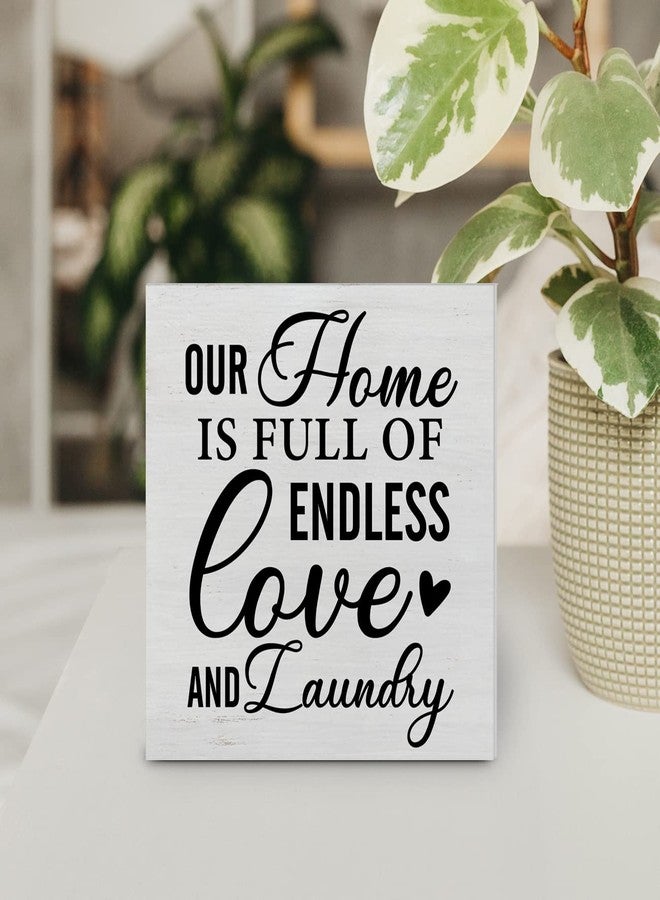 YIDOU Country Laundry Room Wood Box Sign Decor Desk Sign Endless Laundry Quote Wooden Box Block Sign Rustic Home Shelf Wall Laundry Room Decoration - Image 5